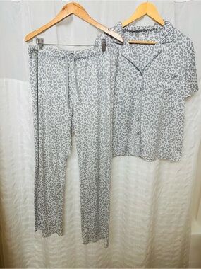 George Gray and White Leopard Print Pajama Set L